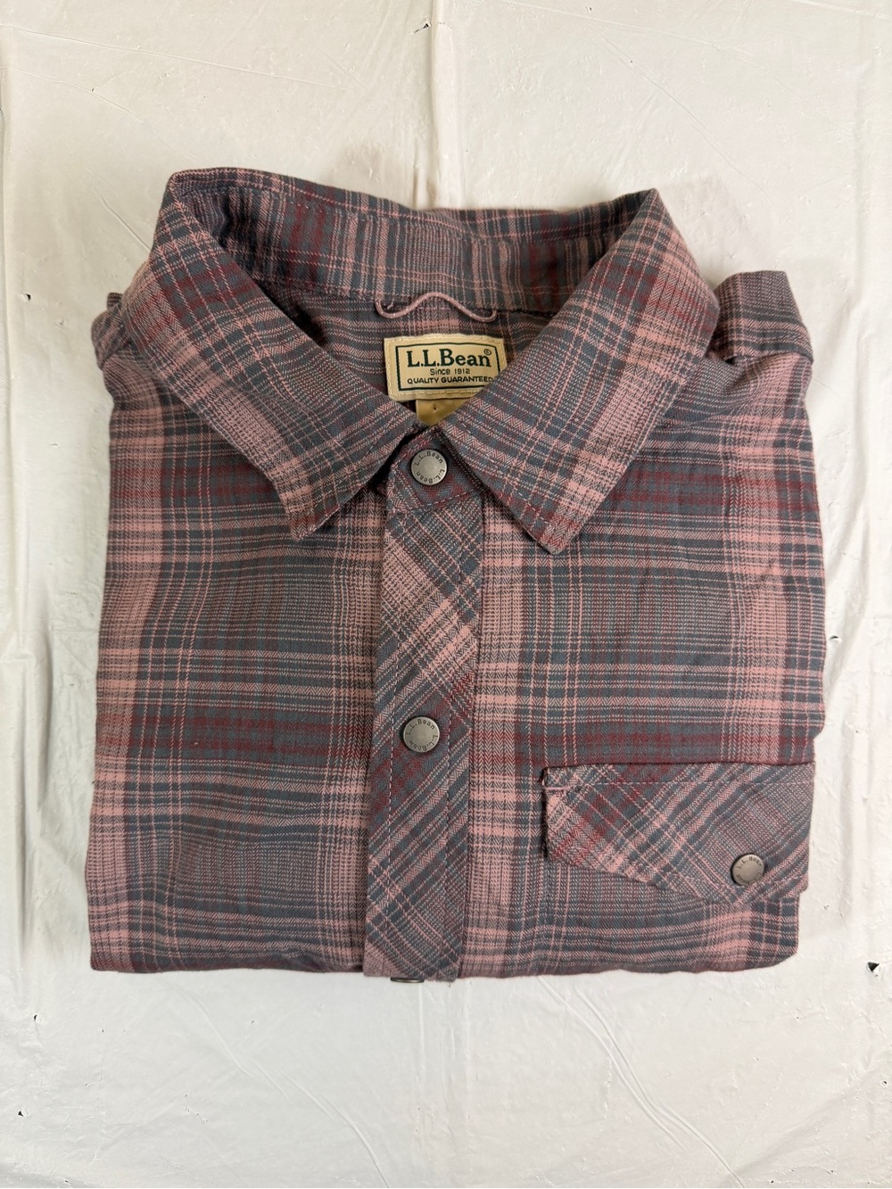 L.L. Bean Men's Plaid Button-Down Shirt in Pink and Gray